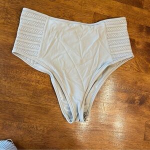 Aerie The Cheeks High rise bikini bottom size large tan smocked hi-rise